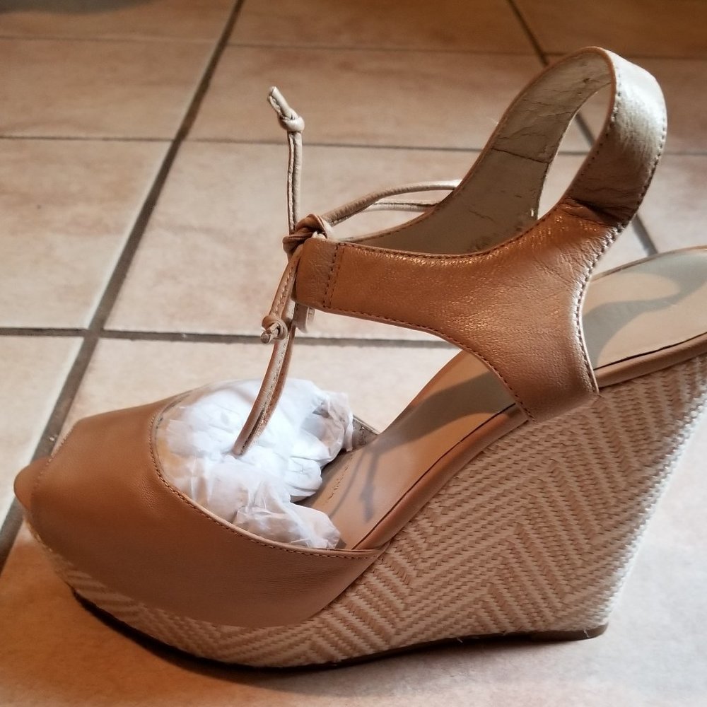 Nine West Tan Platform Wedge Sandals